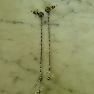 Silver Pendant Earrings with Crystal Drop